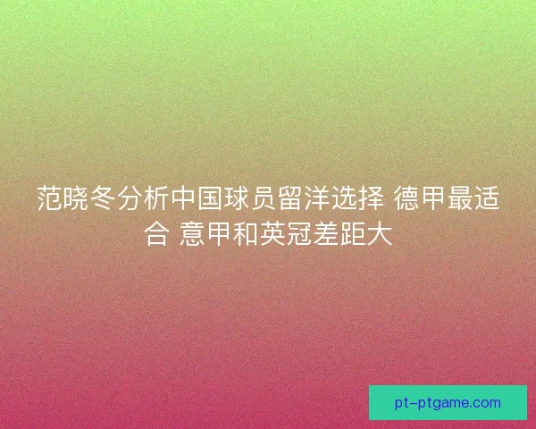 范晓冬分析中国球员留洋选择 德甲最适合 意甲和英冠差距大